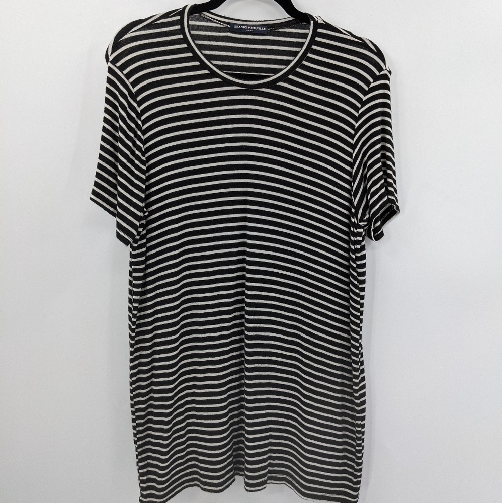 Brandy Melville Black and White Striped Short Sleeve Tee